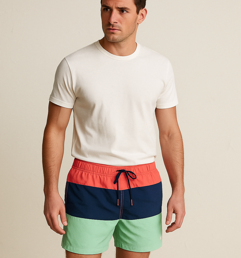 Shorts de baño Nautica ⚓️ con franjas en color rosado, azul navy y verde claro talla M