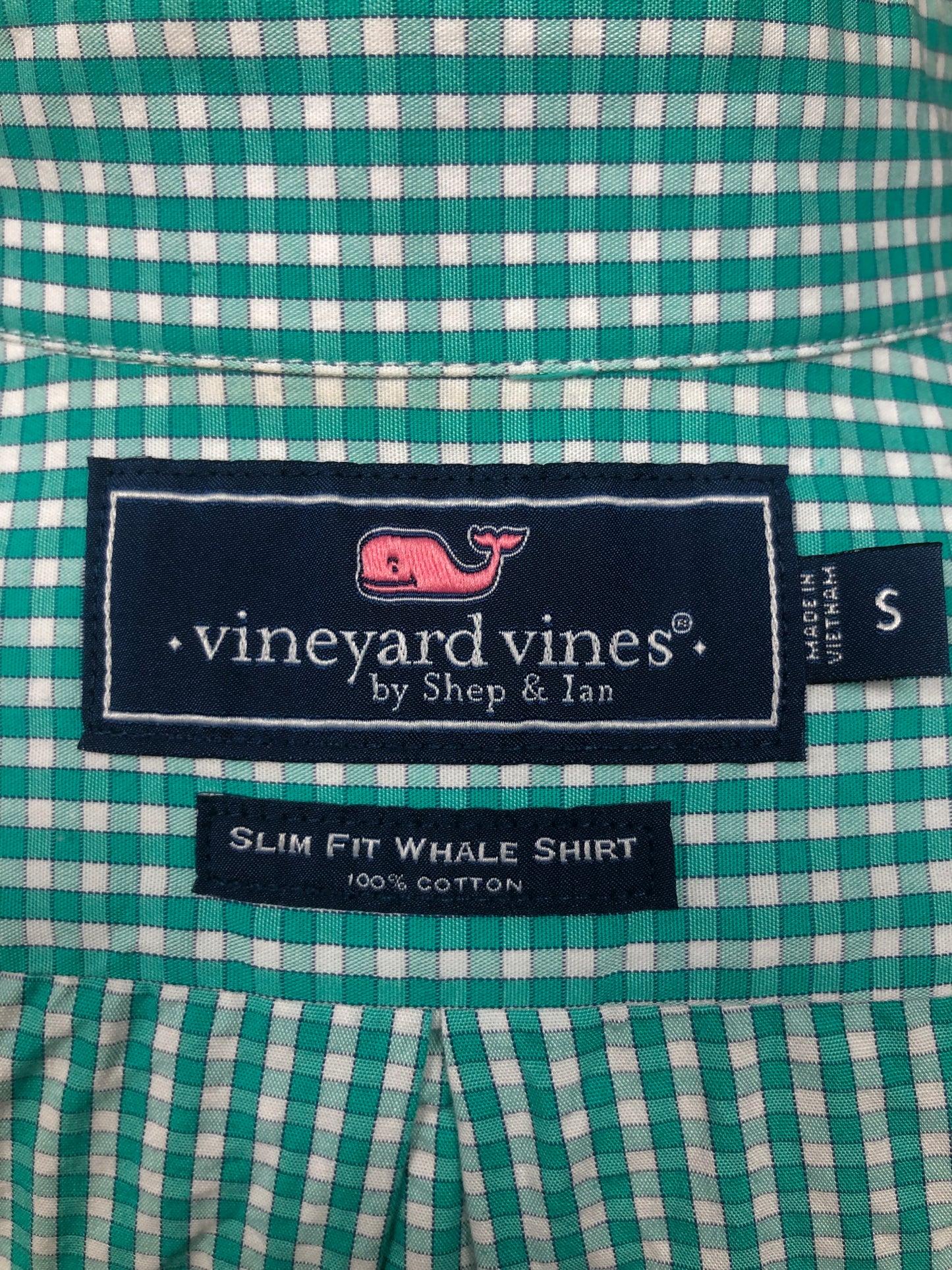 Camisa Vineyard Vines 🐳 con patrón de cuadros gingham en color verde esmeralda y blanco Talla S Entalle Slim Fit
