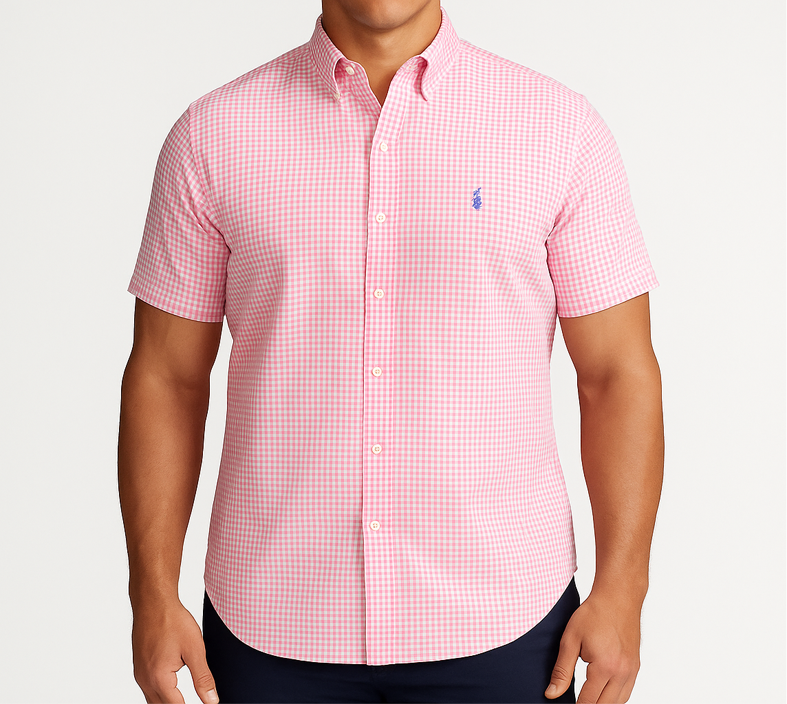 Camisa de botones Polo Ralph Lauren 🏇🏼 Seersucker de cuadros gingham en rosado y blanco Talla XL Entalle Regular