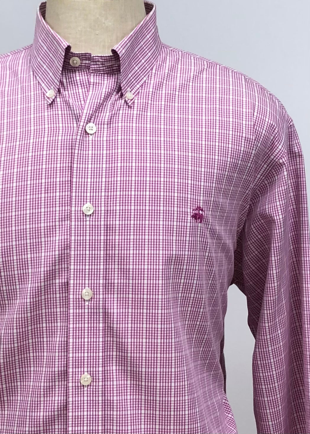 Camisa Brooks Brothers 🐑 con patrón  de cuadros rosado oscuro y blanco Talla XL Entalle Regular