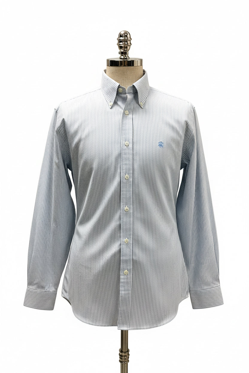 Camisa de botones Brooks Brothers 🐑 Oxford de rayas en celeste y blanco Talla L Entalle Regular