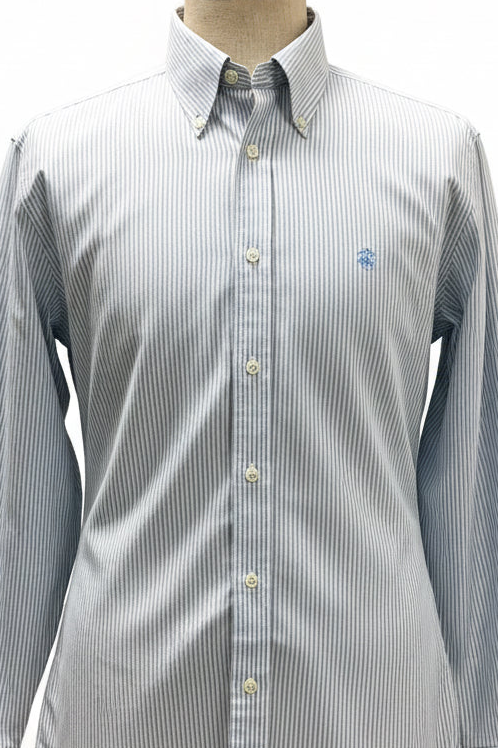 Camisa de botones Brooks Brothers 🐑 Oxford de rayas en celeste y blanco Talla L Entalle Regular