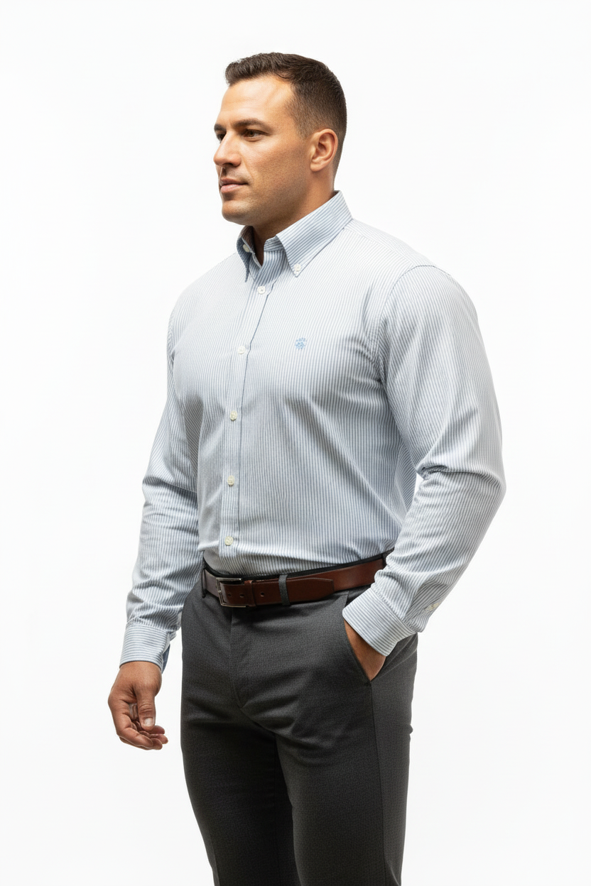 Camisa de botones Brooks Brothers 🐑 Oxford de rayas en celeste y blanco Talla L Entalle Regular