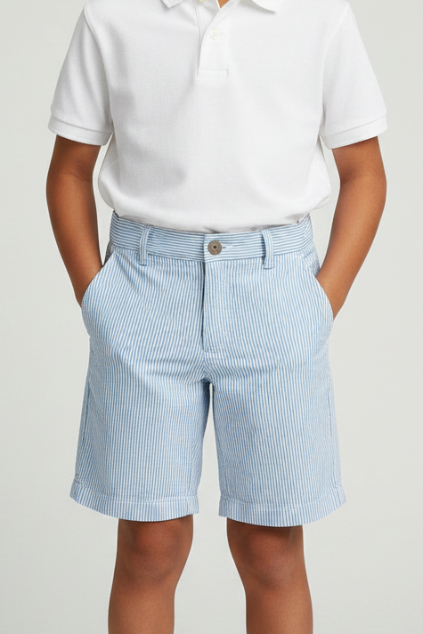 Short casual de niño Vineyard Vines 🐳 Seersucker de rayas color azul y blanco Talla 7
