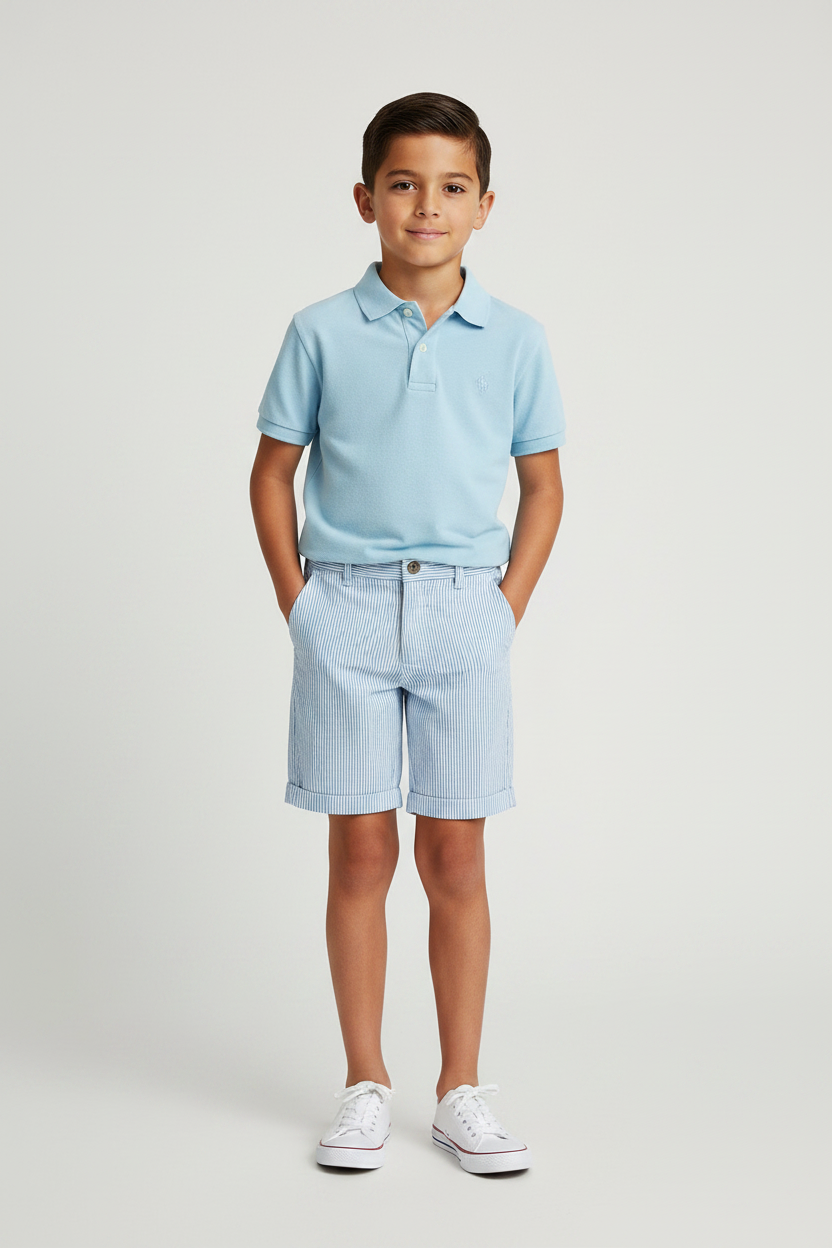 Short casual de niño Vineyard Vines 🐳 Seersucker de rayas color azul y blanco Talla 7