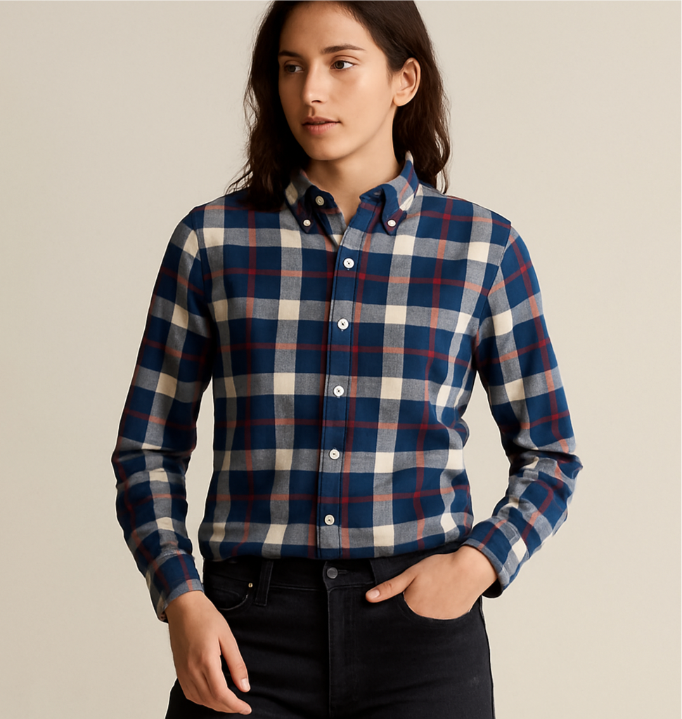 Camisa de mujer Polo Ralph Lauren 🏇🏼 Color azul navy con patron de cuadros tartán rojo y blanco Talla L Entalle Clásico