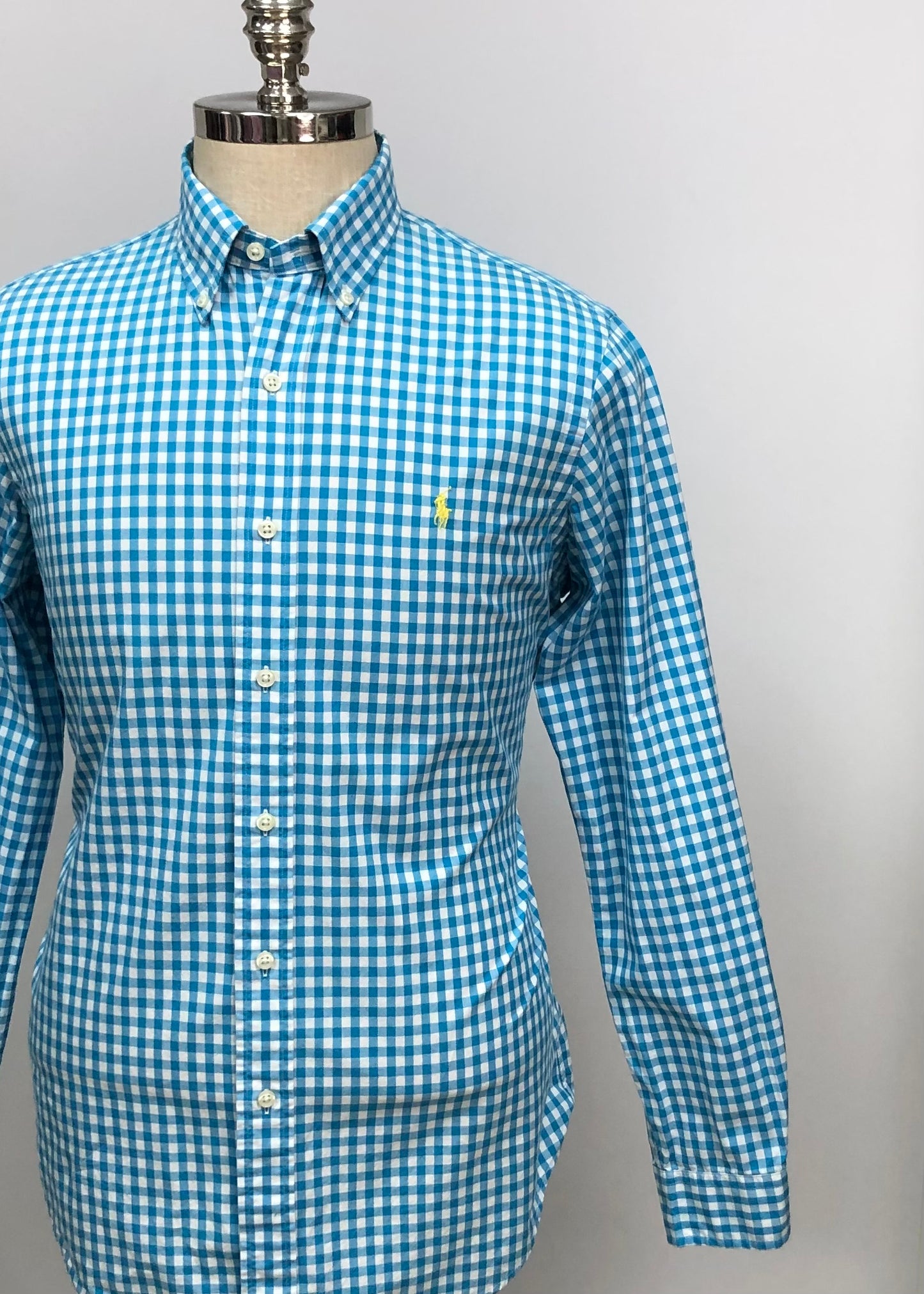 Camisa Polo Ralph Lauren 🏇🏼 con patrón de cuadros gingham turquesa y blanco Talla M Entalle Regular