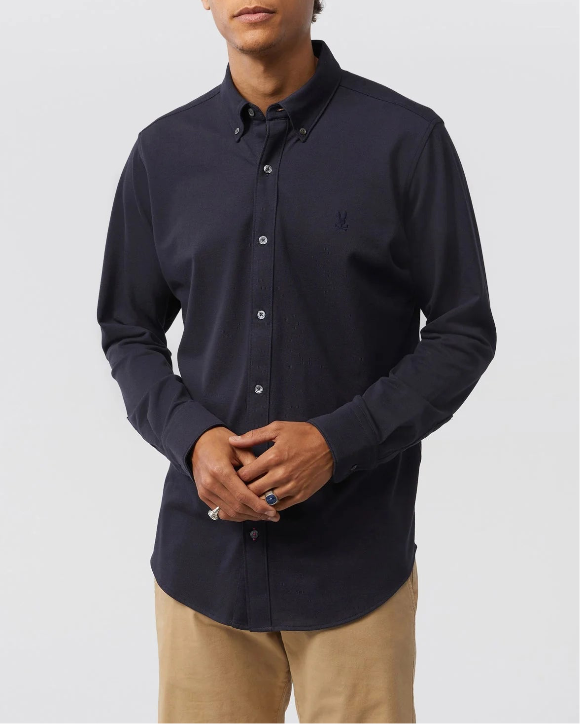 Camisa de botones Psycho Bunny 🐰  Tela camiseta (Pique Oxford) en color negro Talla S Entalle Regular