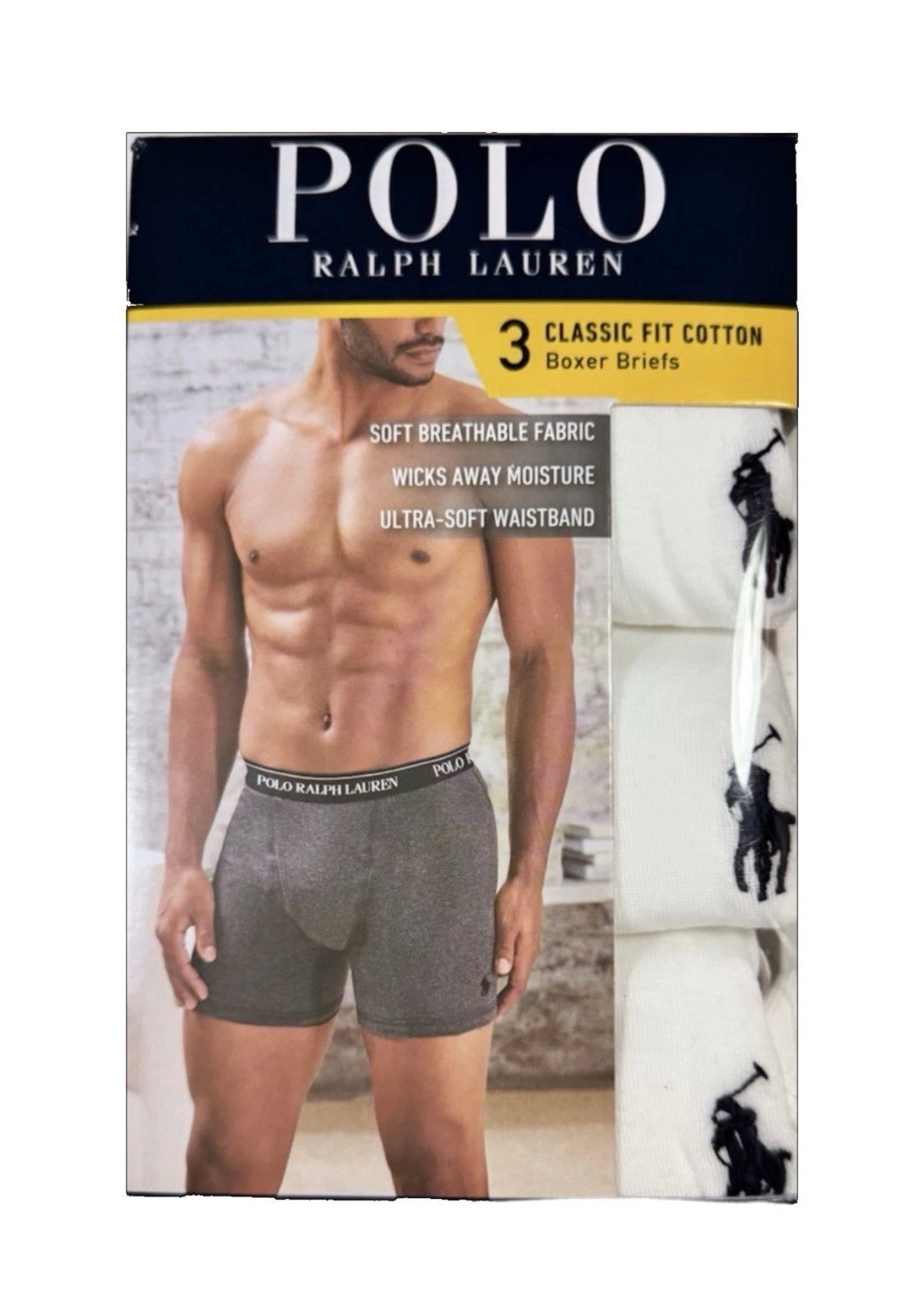 Paquete de 3 Boxer Briefs Polo Ralph Lauren 🏇🏼 Classic Fit Tela algodón stretch color blanco Talla L