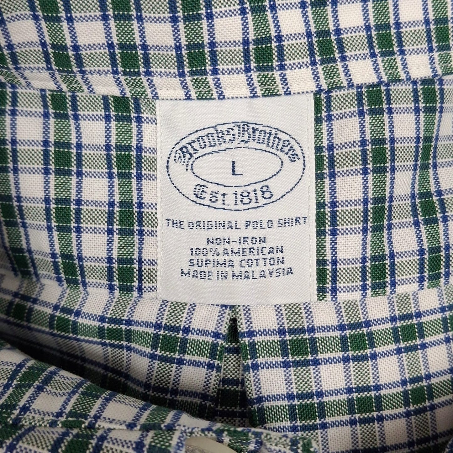 Camisa Brooks Brothers 🐑 con patrón de cuadros en color verde oscuro, azul y blanco Talla L Entalle Regular