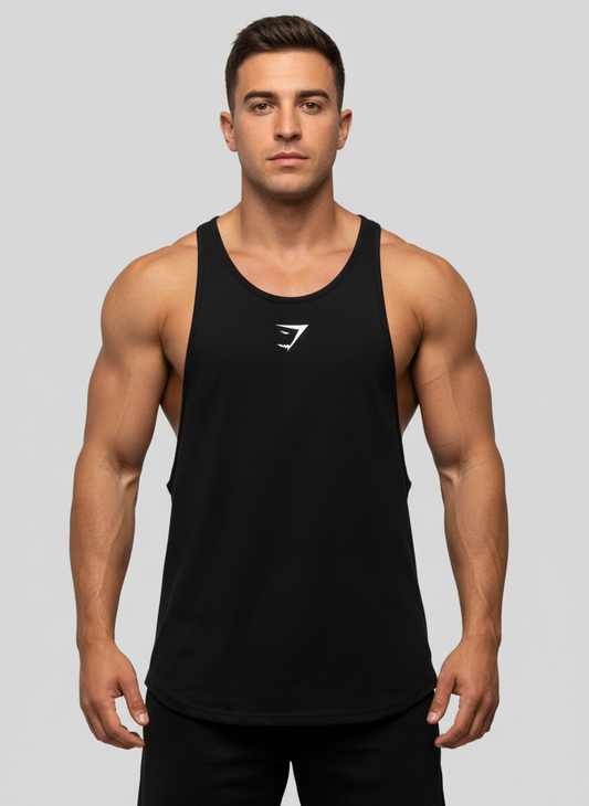 Camiseta de entrenamiento sin mangas Gymshark 🏋🏽 color negro y logo en blanco Talla L