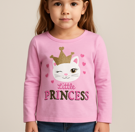 Camiseta de niña Kids Headquarters🌆 Color rosado con diseño de gatita Talla 6