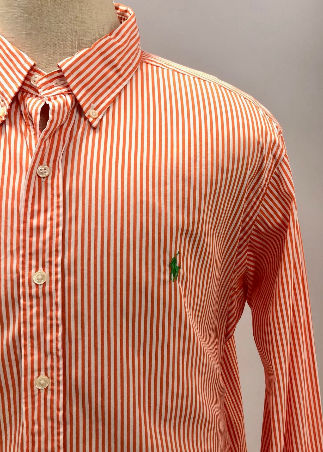 Camisa de botones Polo Ralph Lauren 🏇🏼 con patron de rayas en color naranja y blanco Talla XL Entalle Clásico