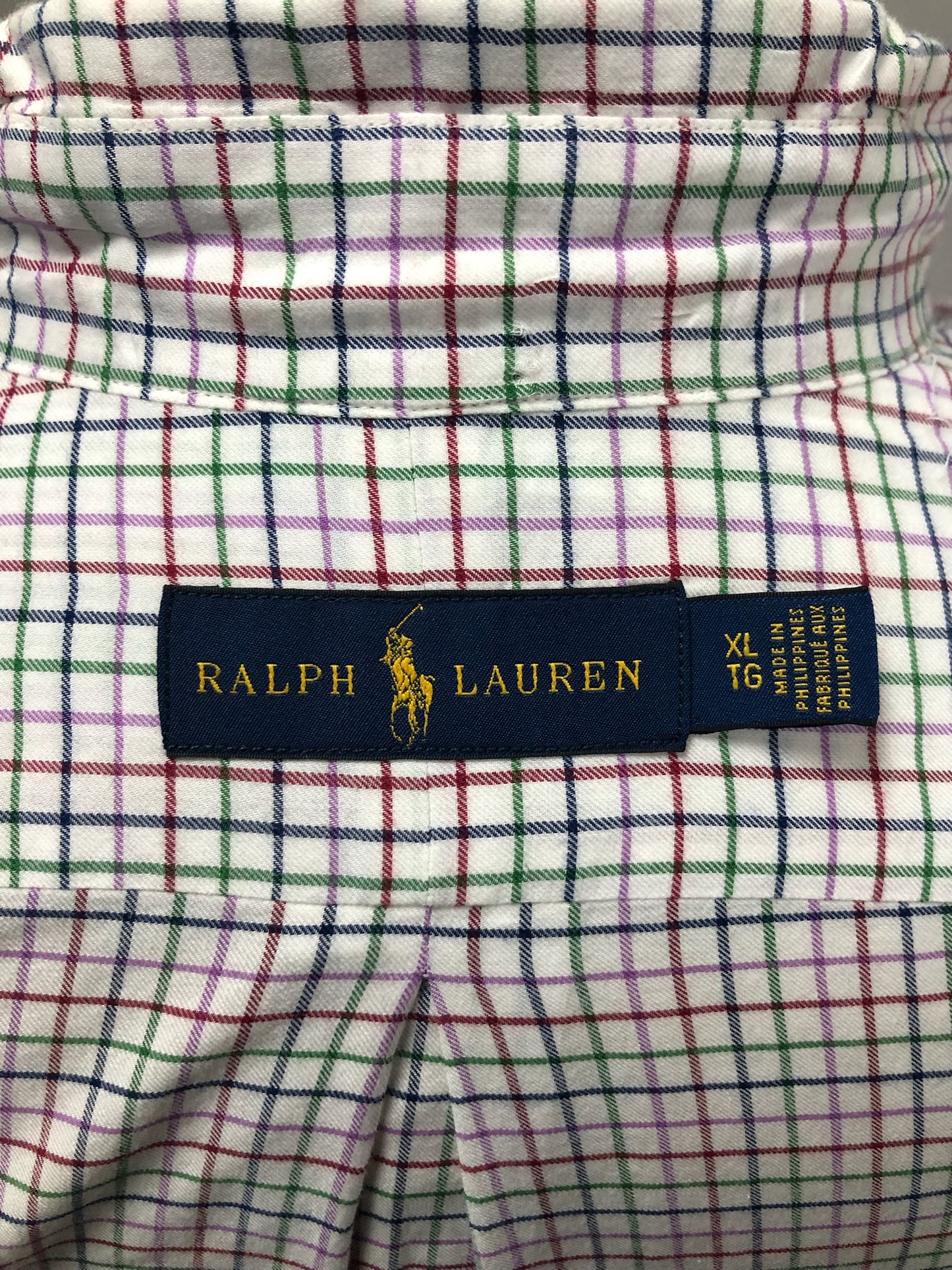Camisa de botones Polo Ralph Lauren 🏇🏼 color blanco de cuadros en color verde, rojo y azul Talla XL Entalle Regular