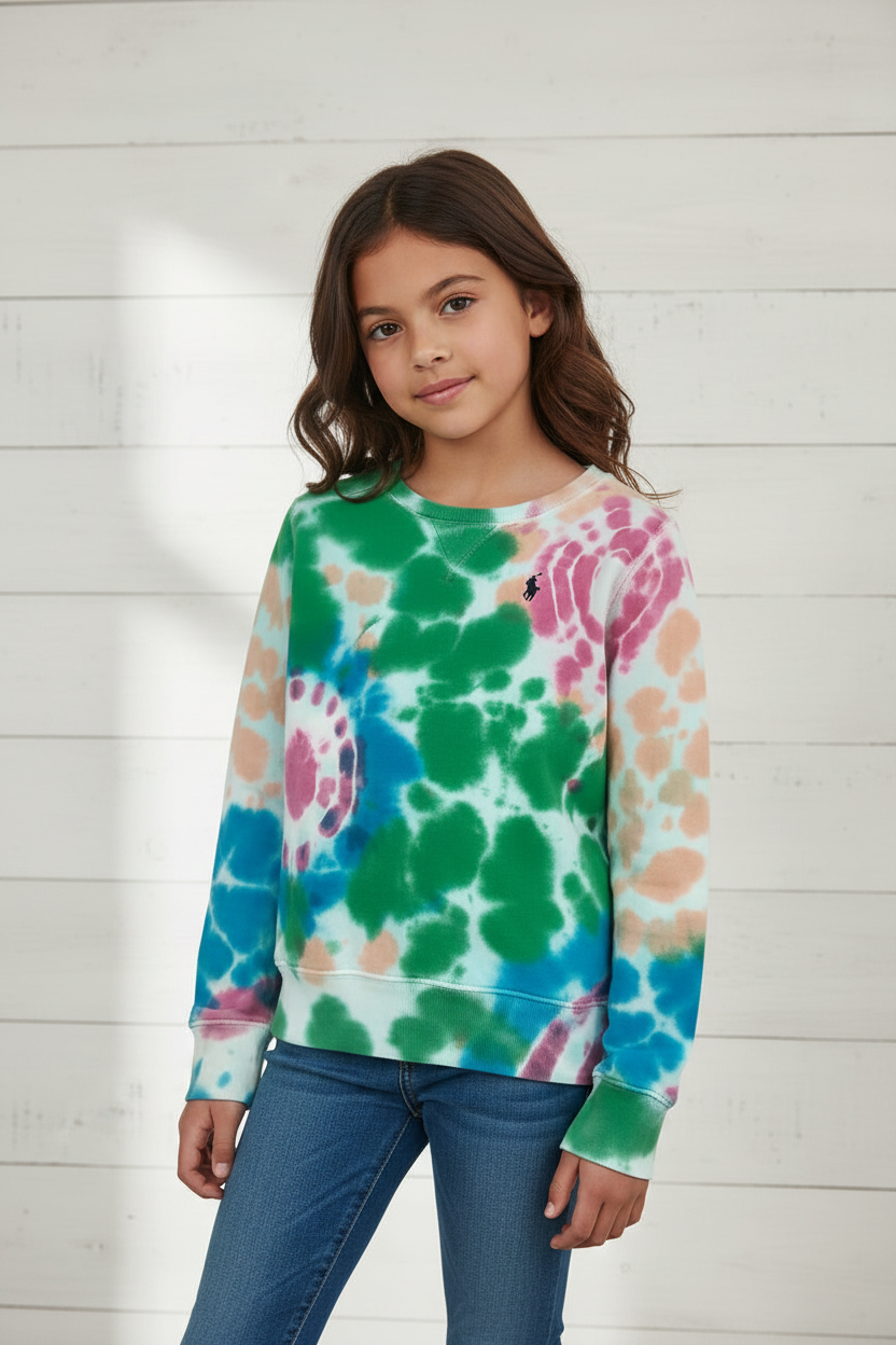 Sueter Jersey de niña Polo Ralph Lauren 🏇🏼 En color blanco con diseño tie dye Talla M (8-10)