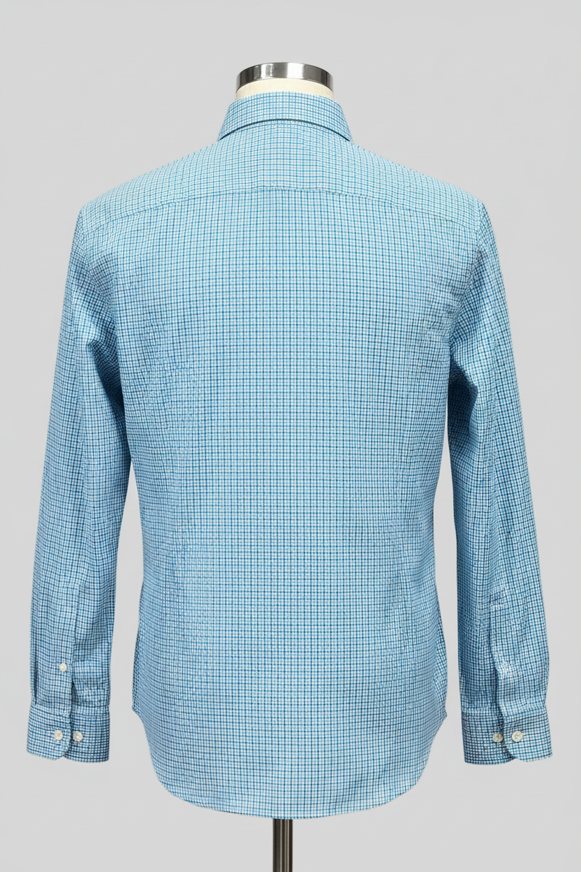 Camisa Polo Ralph Lauren 🏇🏼 color blanco con patron de cuadros turquesa y azul Talla L Entalle Regular
