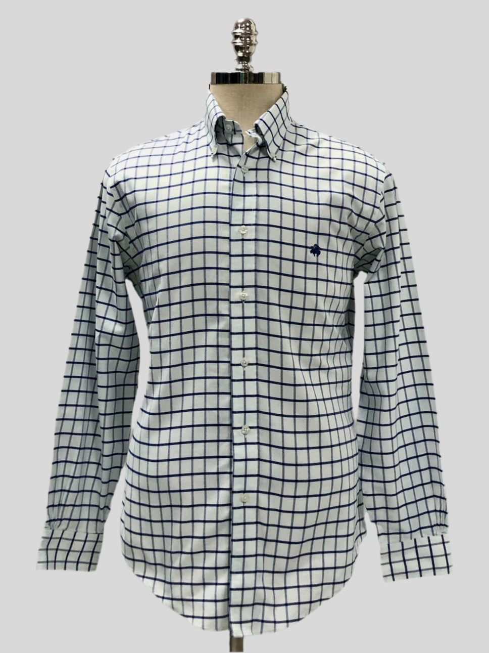Camisa Brooks Brothers 🐑 color blanco con cuadros en azul navy Talla M Entalle Regular