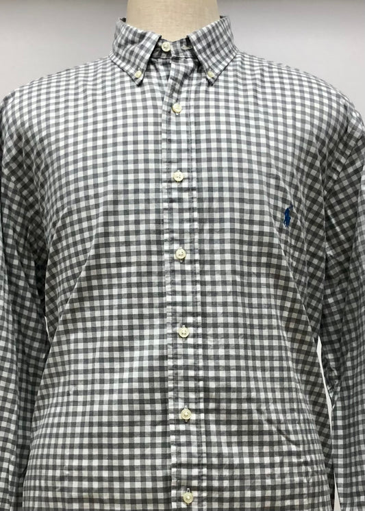 Camisa Polo Ralph Lauren 🏇🏼 con patron de cuadros gingham gris y blanco Talla XXL Entalle Regular