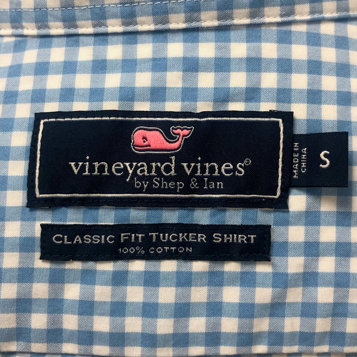 Camisa Vineyard Vines 🐳 con patron cuadros gingham en color celeste y blanco Talla S Entalle Clásico