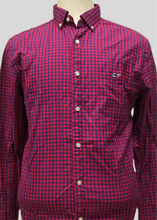 Camisa de botones Vineyard Vines 🐳 con patrón de cuadros en color rojo y azul navy Talla M Entalle Clásico