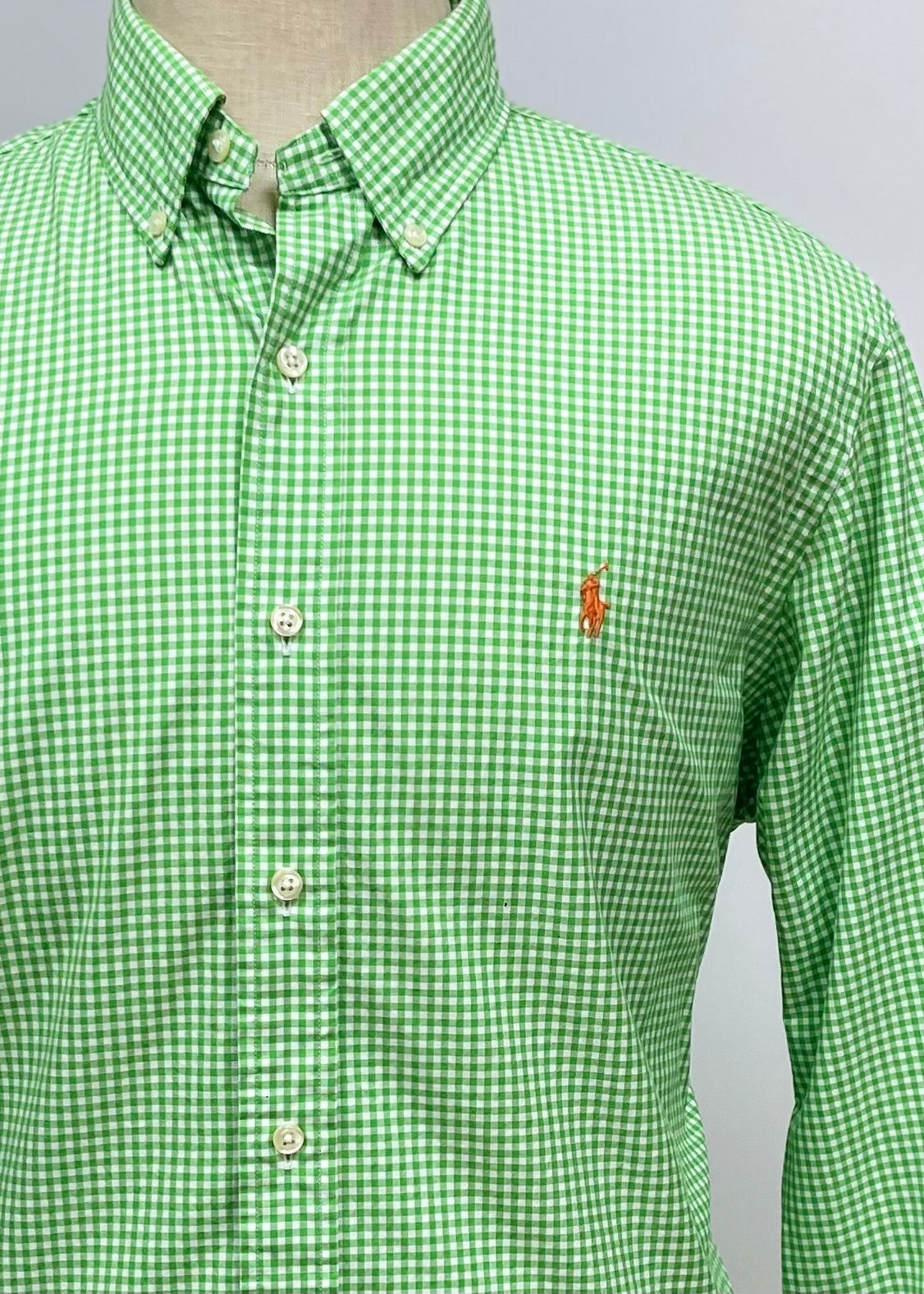 Camisa Polo Ralph Lauren 🏇🏼 con patron de cuadros gingham verde y blanco Talla L Entalle Regular