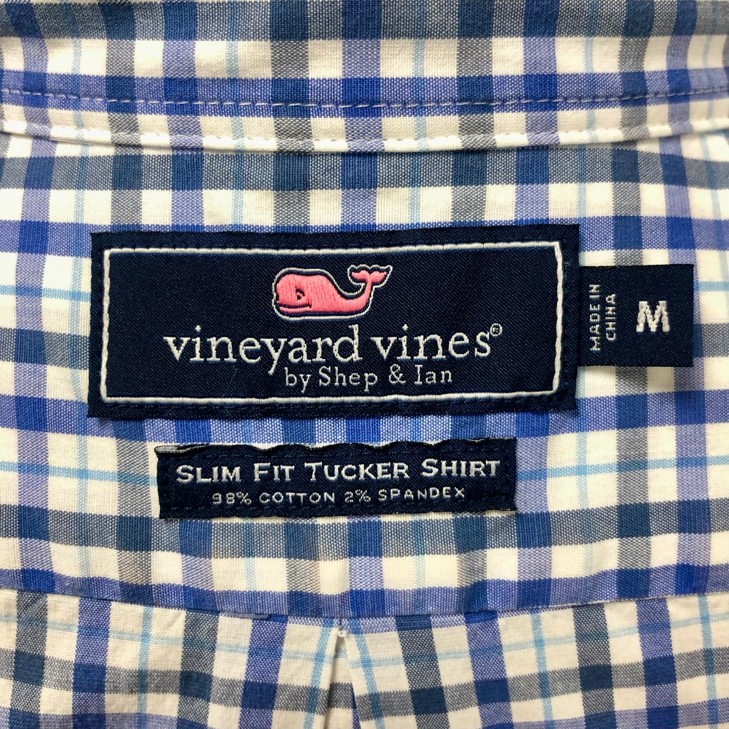 Camisa de botones Vineyard Vines 🐳 color blanco de cuadros en color gris y azul Talla M Entalle Slim Fit