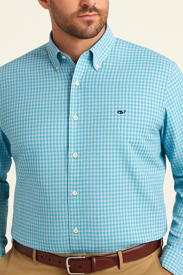 Camisa de botones Vineyard Vines 🐳 con patrón de cuadros en color azul y turquesa Talla XL Entalle Regular