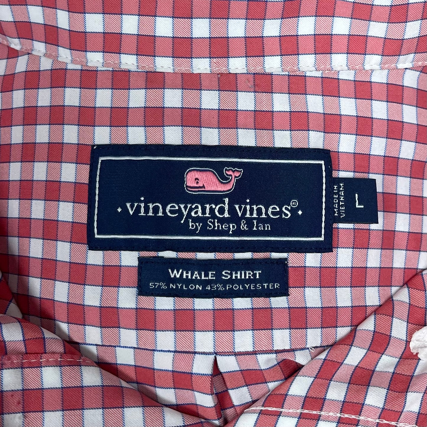 Camisa de botones Vineyard Vines 🐳 Performance color blanco de cuadros gingham en color rojo Talla L Entalle Regular