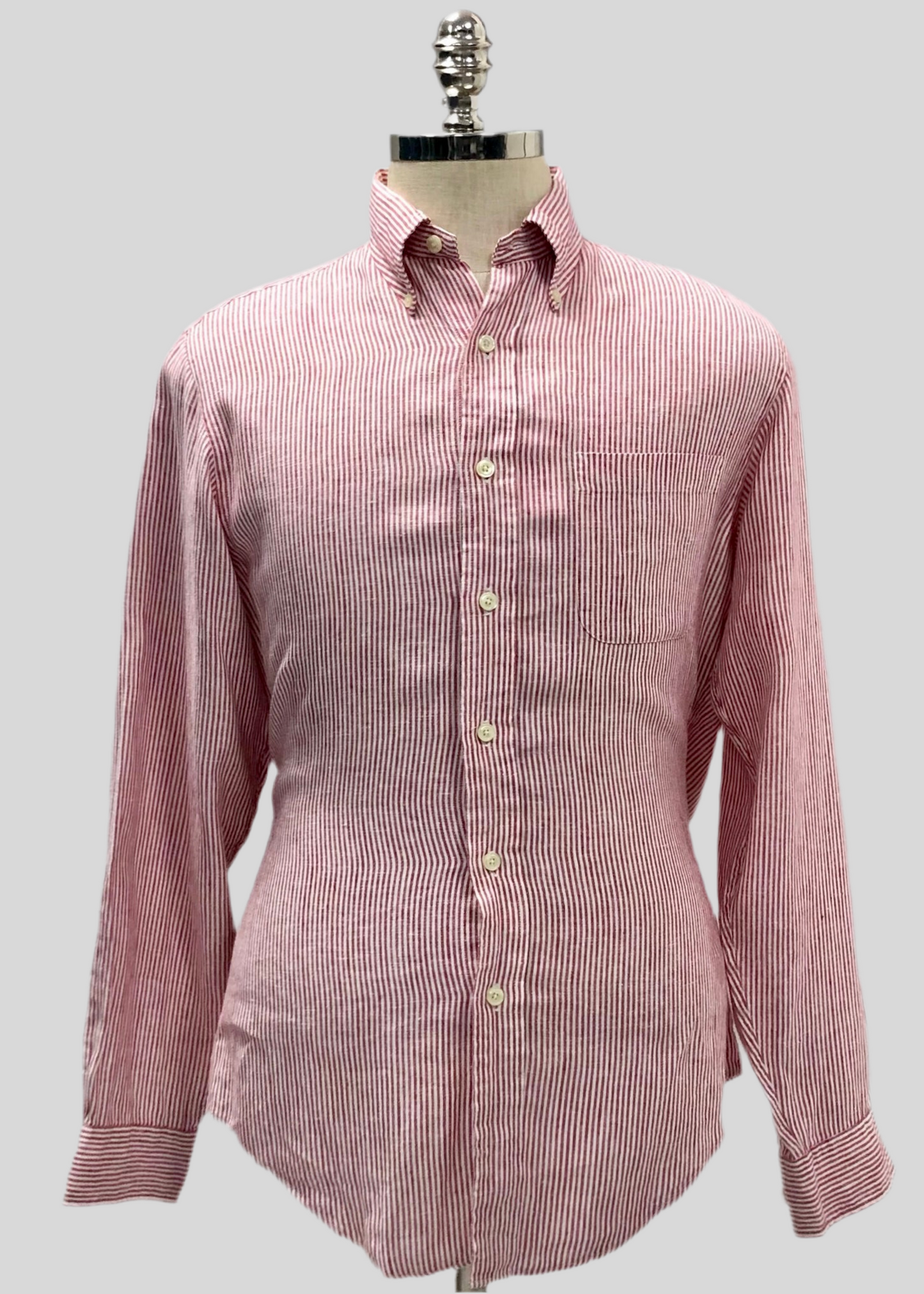 Camisa Brooks Brothers 🐑 De lino con rayas en color rojo claro y blanco Talla M Entalle Slim Fit