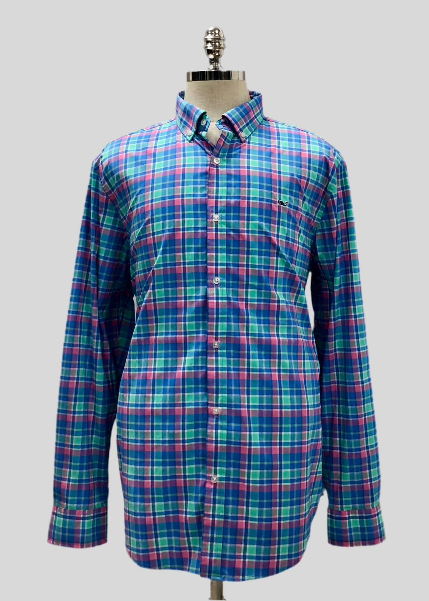 Camisa de botones Vineyard Vines 🐳 Performance con patrón de cuadros en color rosado, celeste y azul Talla XL Entalle Regular