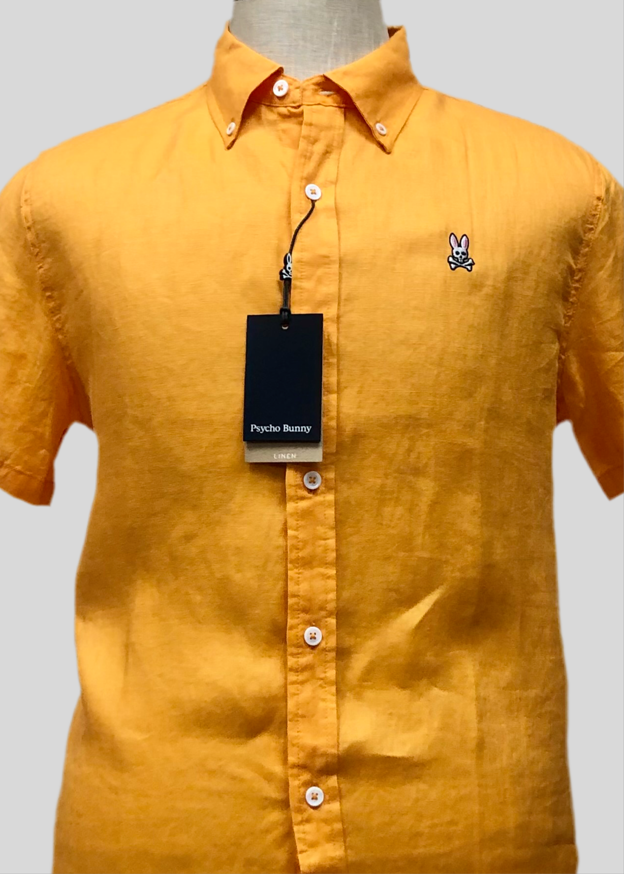 Camisa de botones Psycho Bunny 🐰  Tela de lino color blanco de color naranja intenso Talla S Entalle Regular