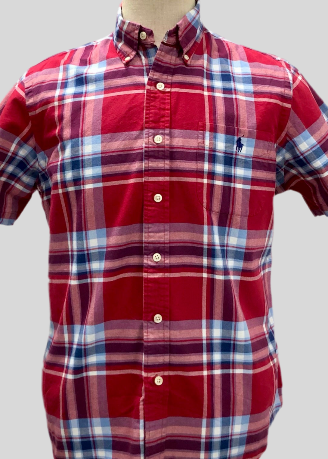 Camisa Polo Ralph Lauren 🏇🏼 Oxford con patron de cuadros en color rojo, azul y blanco Talla L Entalle Regular