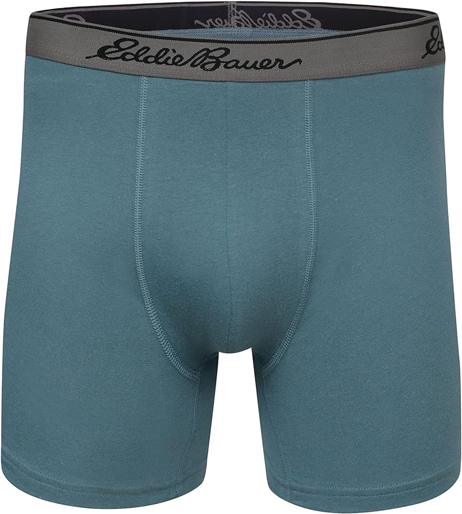 Paquete de 4 Calzoncillos tipo Boxer marca Eddie Bauer Microfibra - Tela dry-fit en color negro, azul, esmeralda y gris Talla S y L