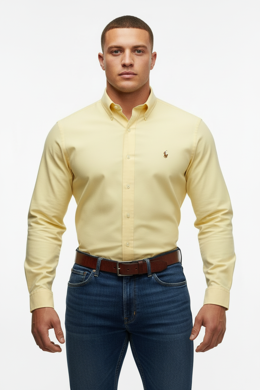 Camisa de botones Polo Ralph Lauren 🏇🏼 Oxford en color amarillo claro Talla M Entalle Regular