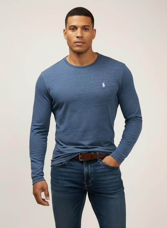 Camiseta cuello redondo Polo Ralph Lauren 🏇🏼 color azul grisáceo manga larga Talla S Entalle Regular