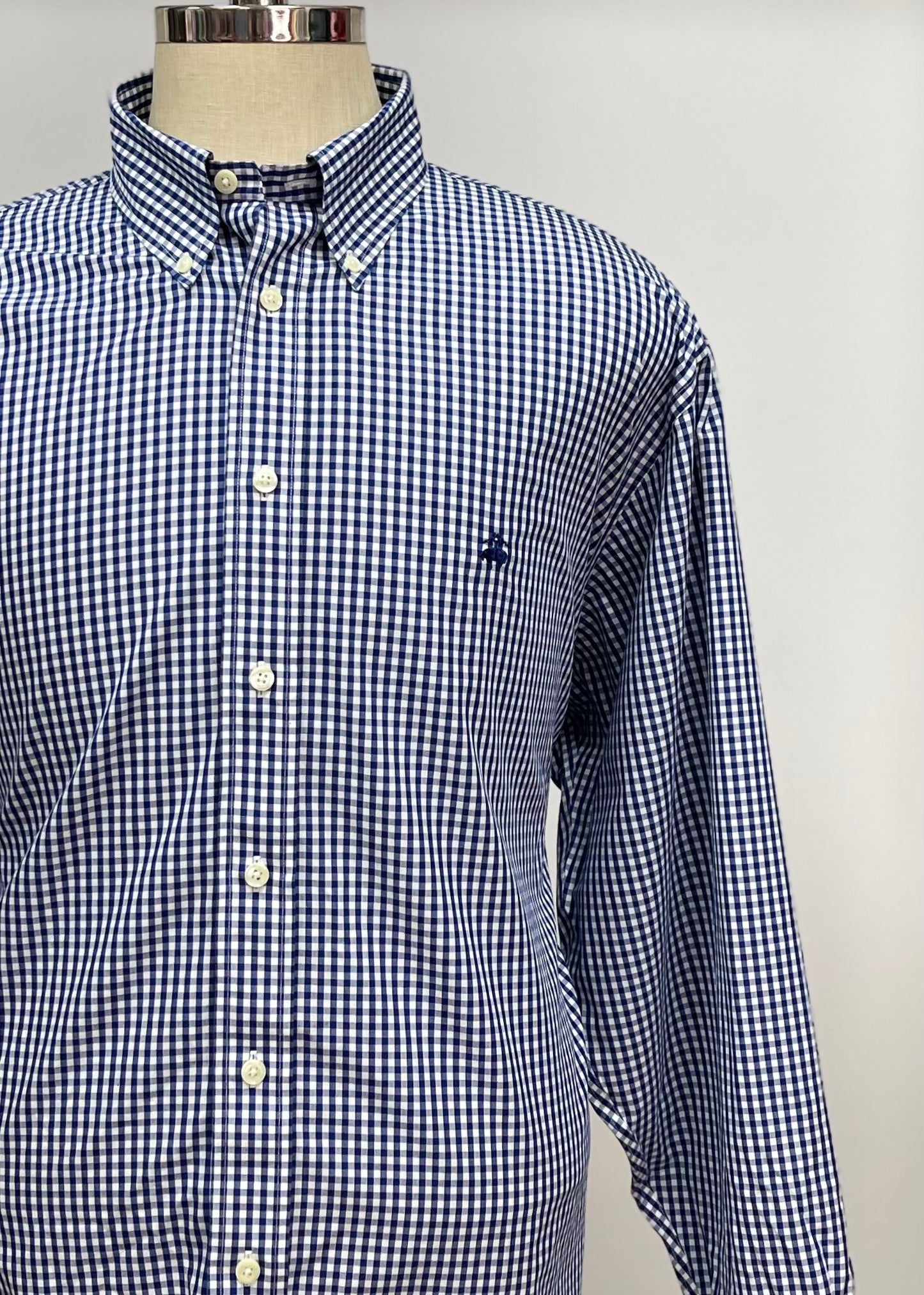 Camisa Brooks Brothers 🐑 con patrón de cuadros gingham en azul oscuro y blanco Talla XXL Entalle Regular