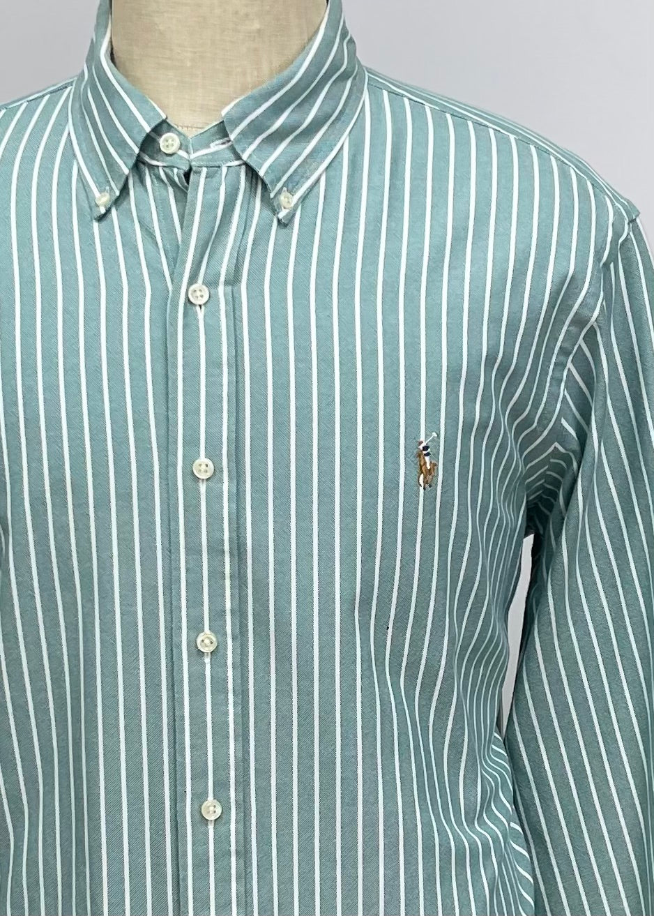 Camisa Polo Ralph Lauren 🏇🏼 Oxford color verde menta y patrón de rayas en blanco Talla L Entalle Regular