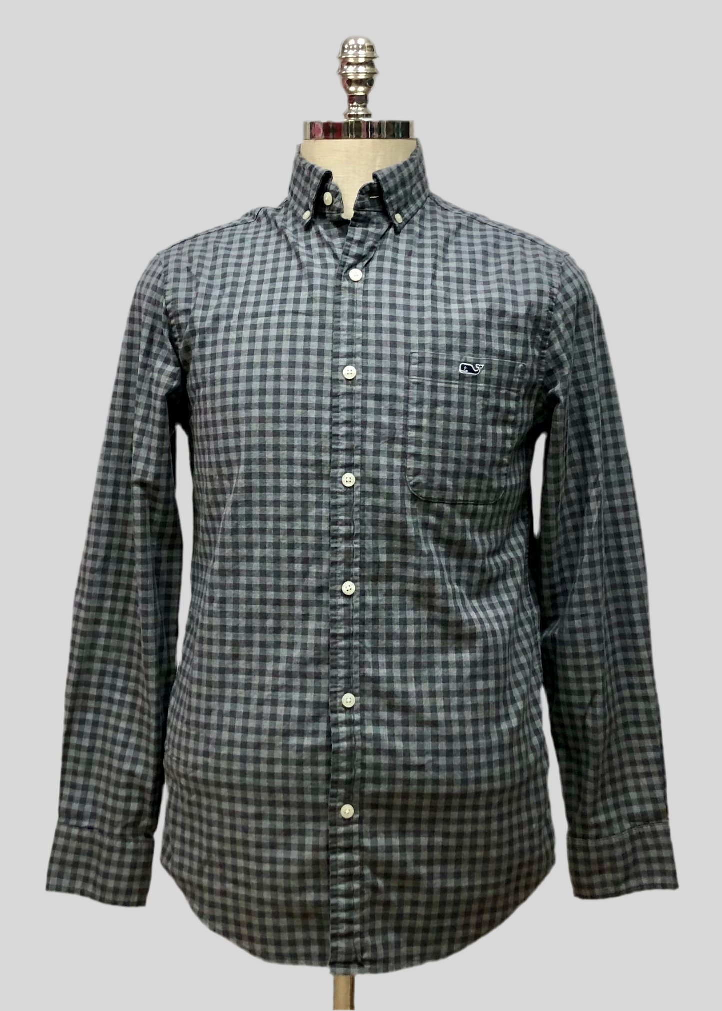 Camisa de cuadros Vineyard Vines 🐳 de cuadros gingham en color gris y negro Talla S Entalle Clásico