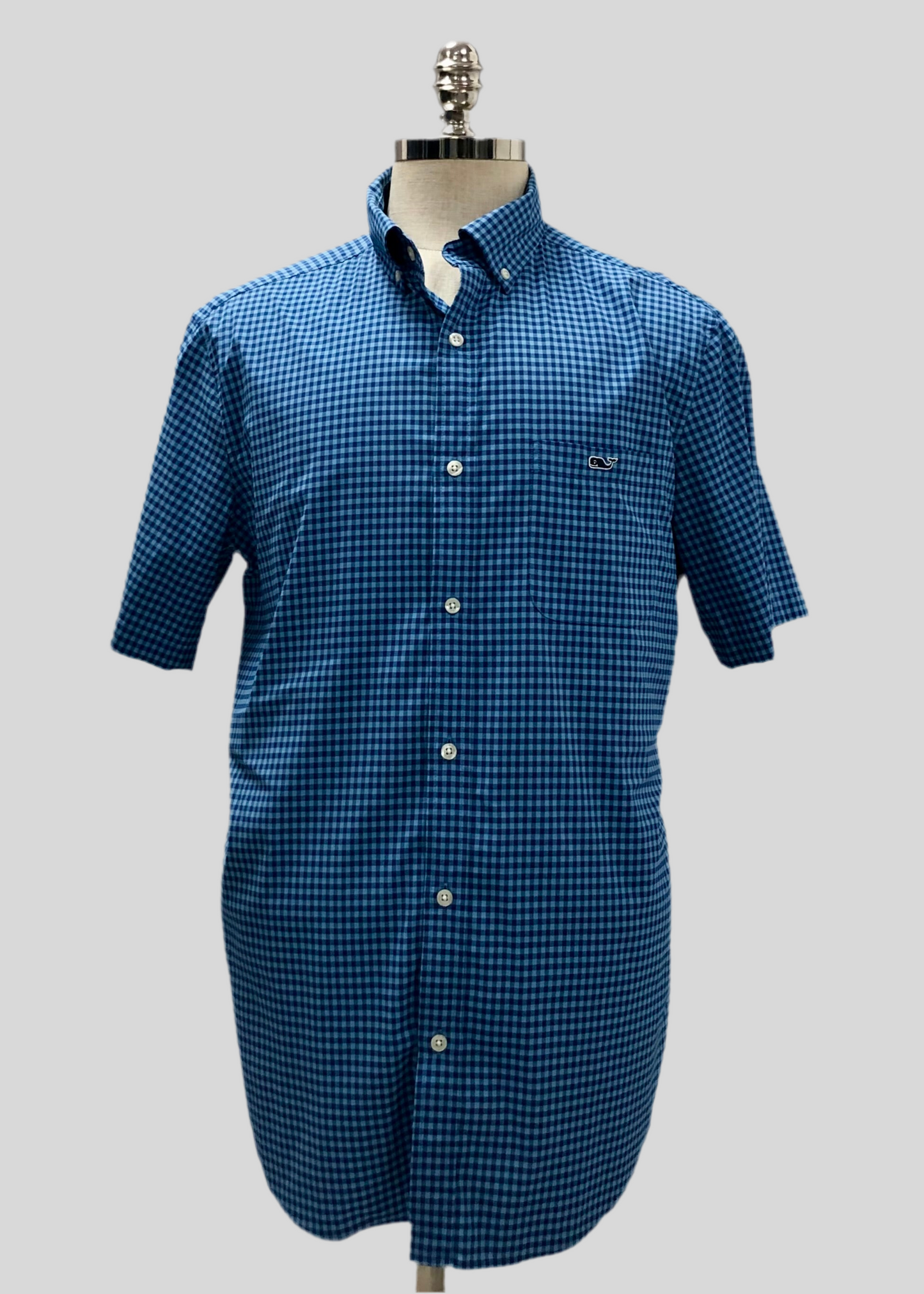 Camisa de botones Vineyard Vines 🐳 Performance de cuadros gingham en color celeste y azul navy Talla L Entalle Clásico