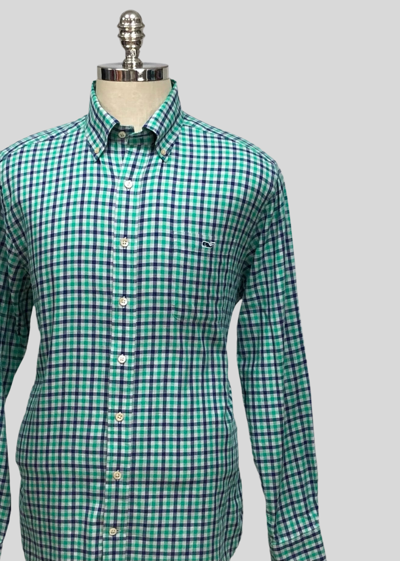 Camisa de botones Vineyard Vines 🐳 con patrón de cuadros en color verde azul navy y gris Talla L Entalle Slim Fit