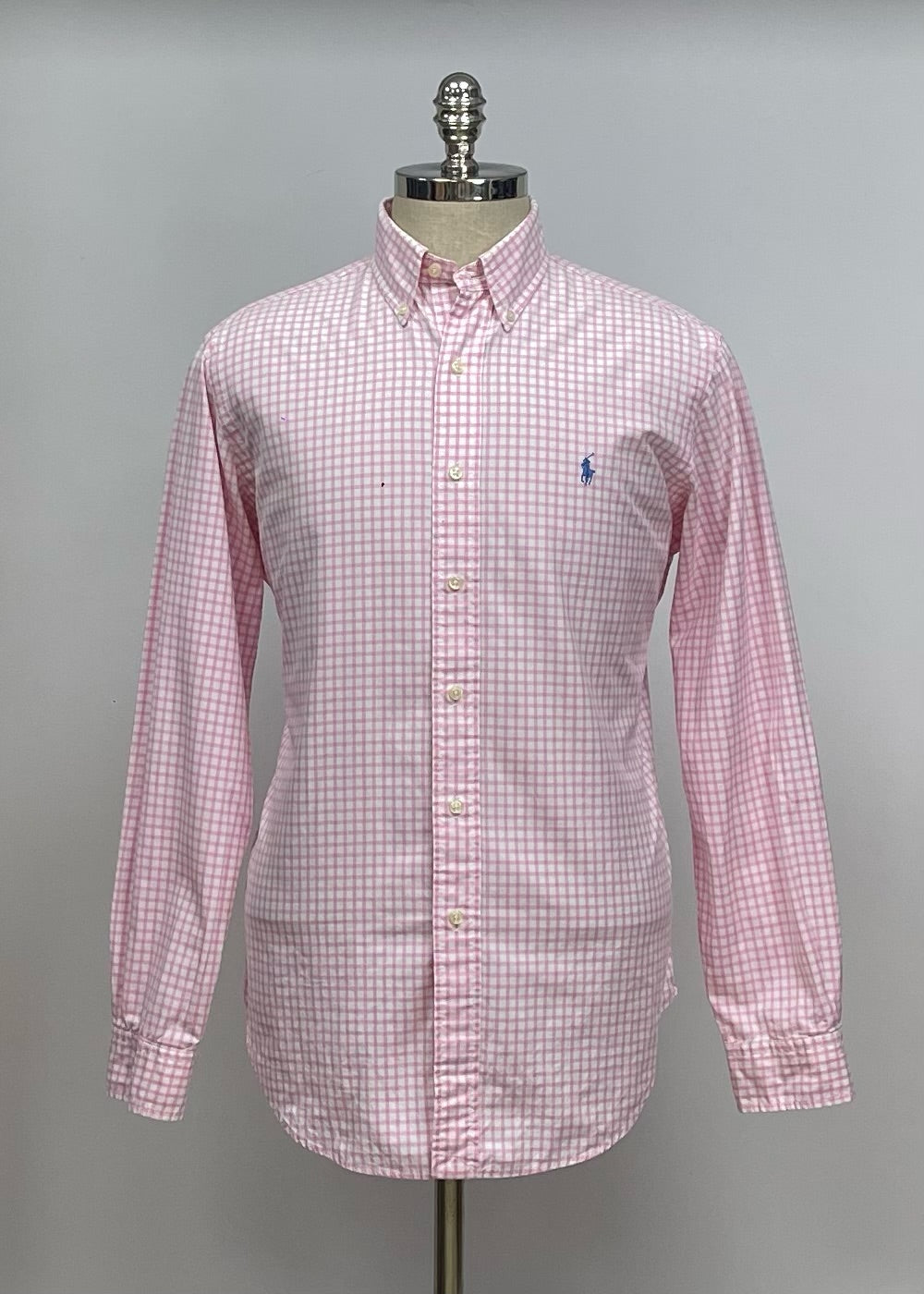 Camisa Polo Ralph Lauren 🏇🏼 color blanco con patron de cuadros rosado Talla M Entalle Clásico