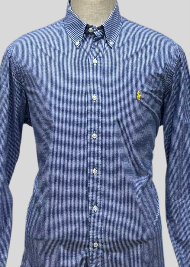 Camisa de botones Polo Ralph Lauren 🏇🏼 con patrón de cuadros gingham azul y blanco Talla L Entalle Regular