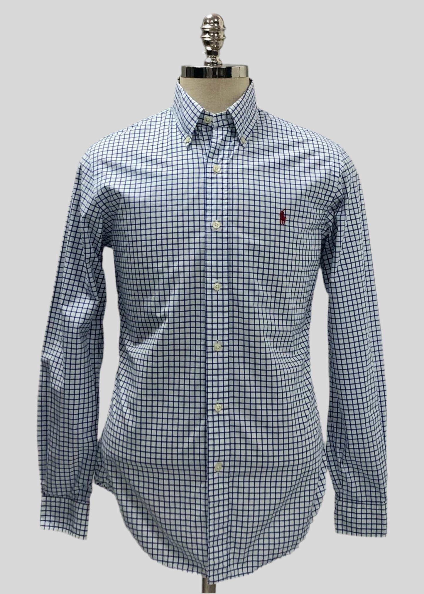 Camisa de botones Polo Ralph Lauren 🏇🏼 color blanco de cuadros en azul Talla M Entalle Slim Fit