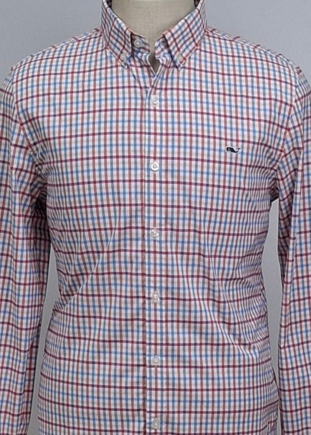 Camisa de botones Vineyard Vines 🐳 color blanco de cuadros en color naranja, celeste y rojo Talla M Entalle Slim Fit