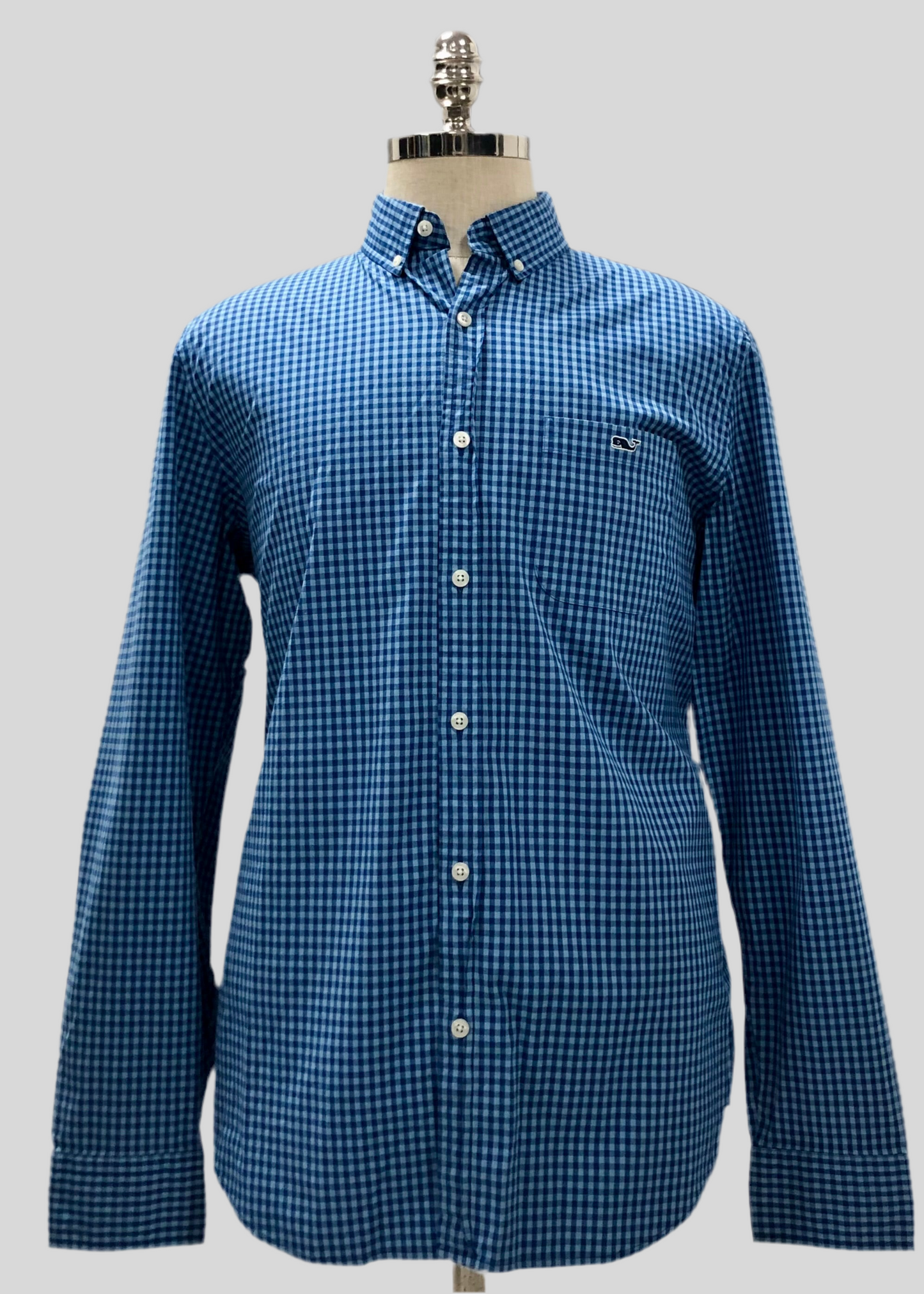 Camisa de botones Vineyard Vines 🐳 con patrón de cuadros gingham en color azul y celeste Talla M Entalle Slim Fit