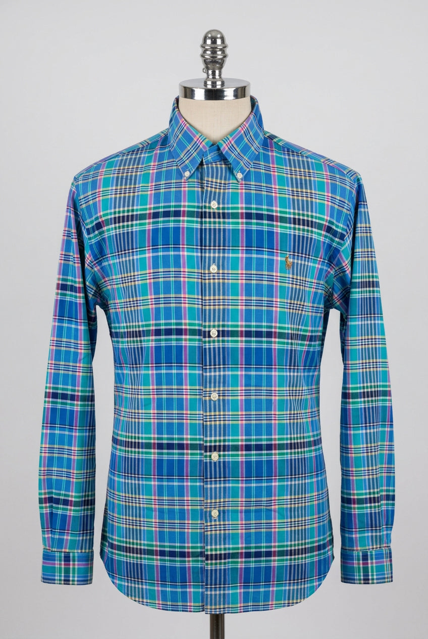 Camisa de botones Polo Ralph Lauren 🏇🏼 Oxford color blanco de cuadros azul, verde y amarillo Talla XL Entalle Regular