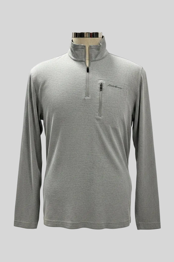 Sueter Jersey Quarter Zip Eddie Bauer ⛰️ color gris claro Talla M
