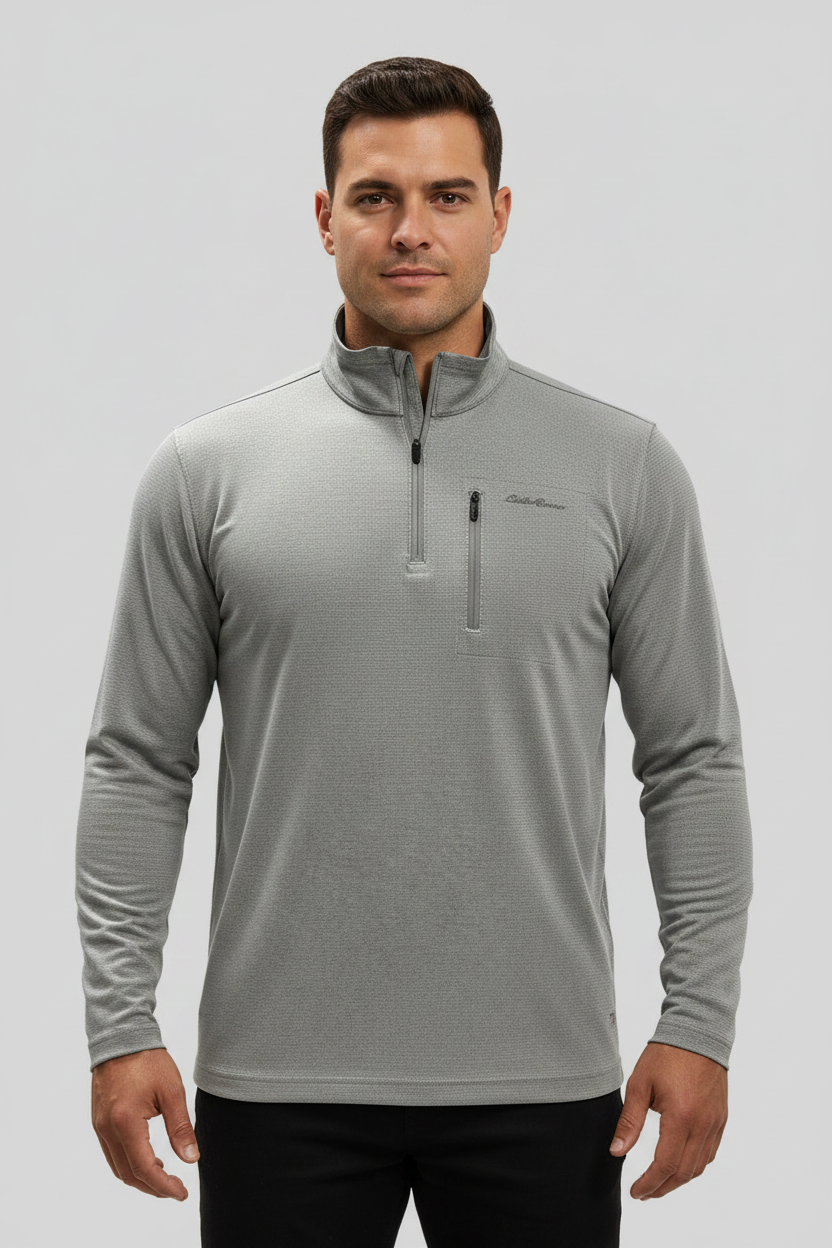 Sueter Jersey Quarter Zip Eddie Bauer ⛰️ color gris claro Talla M