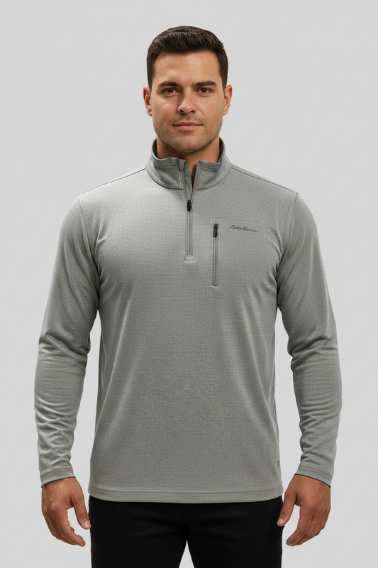 Sueter Jersey Quarter Zip Eddie Bauer ⛰️ color gris claro Talla M