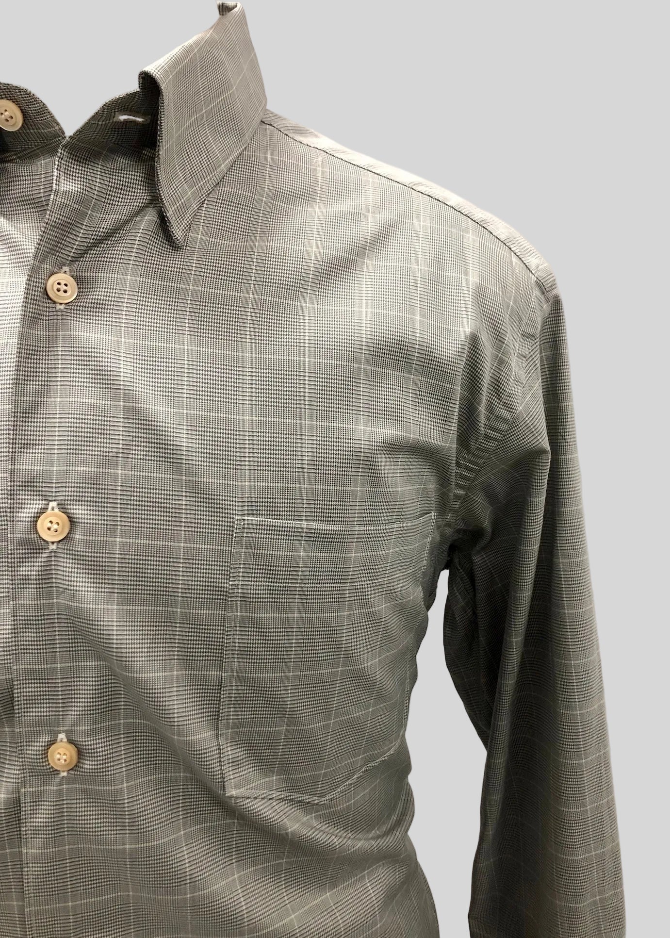 Camisa de botones Ermenegildo Zegna 🇮🇹 de cuadros en negro y blanco Talla L Entalle Regular